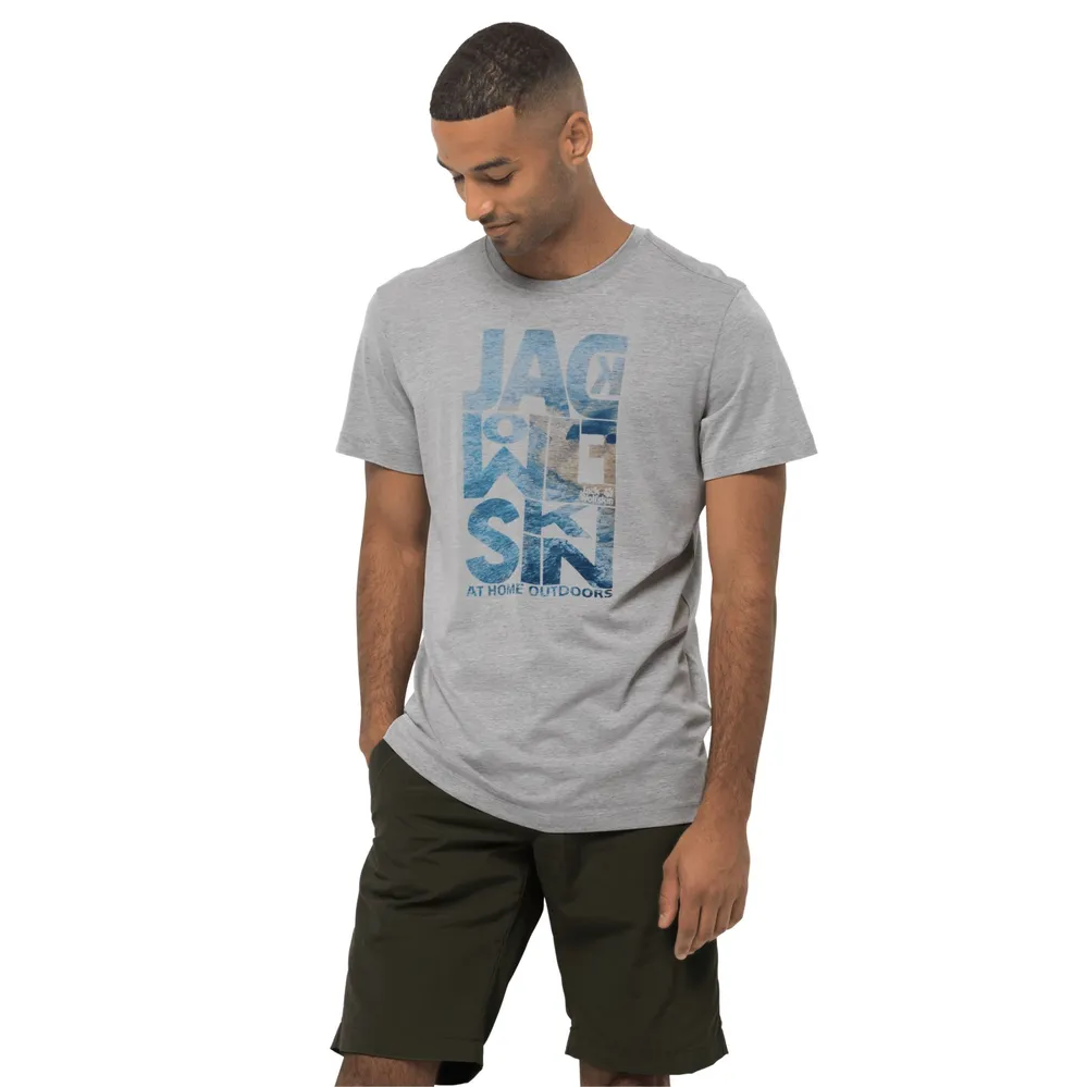 JACK WOLFSKIN grey printem - koszulka T Men z Ocean slate Atlantic męska 