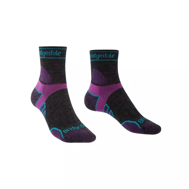 BRIDGEDALE Trail Run Ultra Light T2 Merino Sport - 3/4 Crew - charcoal/purple - damskie skarpety biegowe